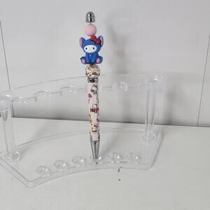 Handmade Beaded Pen Hello Kitty Dressed as Stitch Sanrio Theme Tan Barrel Kawaii